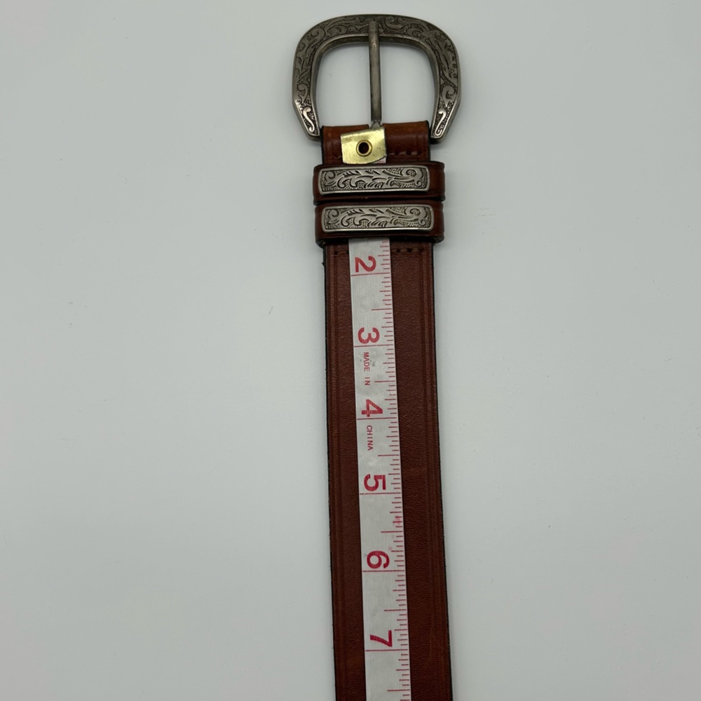 Brown Leather Silver Buckle Western Belt Size  26 - Picture 6 of 7